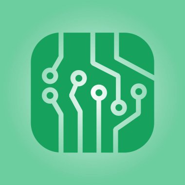 Devre kartı simgesi. Teknoloji düzeni kare simgesi. Düz tasarım stili.