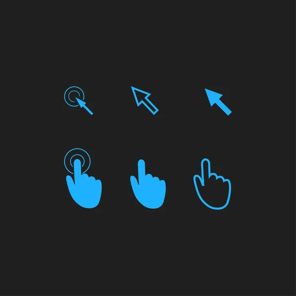 Cursor pointer icons. Mouse, hand, arrow. Click press and touch actions. Flat style. EPS 10 vector illustration