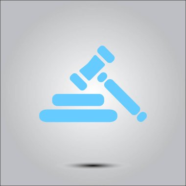 Açık artırma çekiç sembolü. Hukuk hakimi tokmak simgesi. Düz tasarım stili.