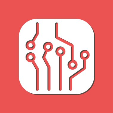 Devre kartı simgesi. Teknoloji düzeni kare simgesi. Düz tasarım stili.