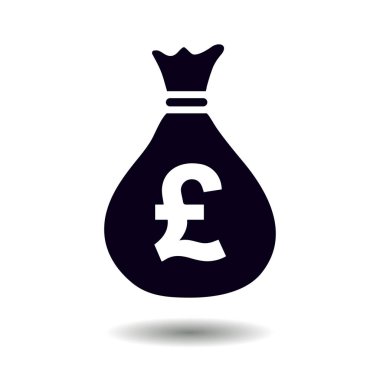 Para çantası simgesi. Lirası Gbp para birimi simgesi. Düz tasarım stili. EPS 10.