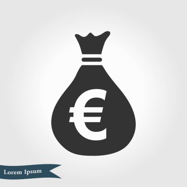 Para çantası ikonu. Euro para birimi sembolü. Düz tasarım tarzı. EPS 10.