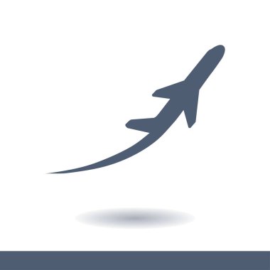 Uçak uçuş biletleri hava sinek seyahat kalkış siluet öğesi. Uçak sembolü. Seyahat etmek simge. Düz tasarım. EPS 10.