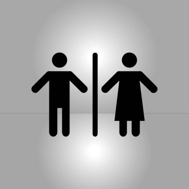 WC işareti simgesi. Tuvalet sembolü. Erkek ve kadın tuvalet. Düz tasarım. Kırmızı ve beyaz renkler.
