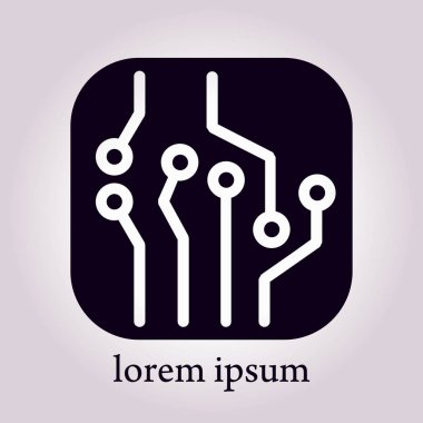 Devre kartı simgesi. Teknoloji düzeni kare simgesi. Düz tasarım stili.