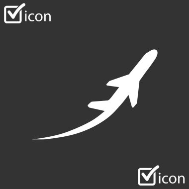 Uçak uçuş biletleri hava sinek seyahat kalkış siluet öğesi. Uçak sembolü. Seyahat etmek simge. Düz tasarım. EPS 10.