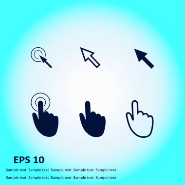 İmleç işaretçisini simgeler. Fare, el, ok. Basın tıklatın ve eylemler dokun. Düz stil. EPS 10 vektör çizim 