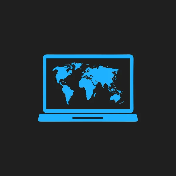 Laptop Svět Mapa Obrázku Světová Mapa Geografie Symbol Plochý Design — Stockový vektor