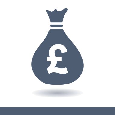 Para çantası simgesi. Lirası Gbp para birimi simgesi. Düz tasarım stili. EPS 10.