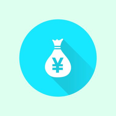 Para çantası simgesi. Yen Jpy para birimi konuşma balonu simgesini. Düz tasarım stili. EPS 10.