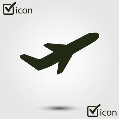 Uçak uçuş biletleri hava sinek seyahat kalkış siluet öğesi. Uçak sembolü. Seyahat etmek simge. Düz tasarım. 