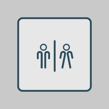 WC işareti simgesi. Tuvalet sembolü. Erkek ve kadın tuvalet. Düz tasarım. Kırmızı ve beyaz renkler.