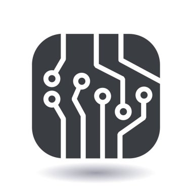 Devre kartı simgesi. Teknoloji düzeni kare simgesi. Düz tasarım stili.