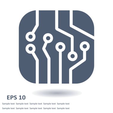 Devre kartı simgesi. Teknoloji düzeni kare simgesi. Düz tasarım stili.