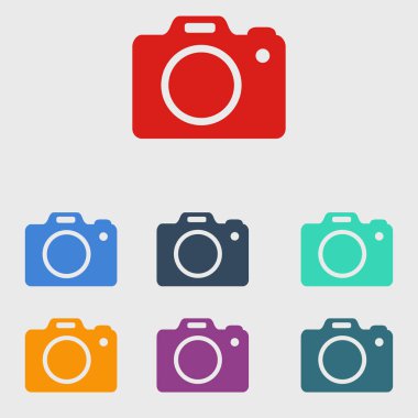 Fotoğraf makinesi simgesi. DSLR kamera simgesi. Dijital kamera. Düz tasarım biçimi. 