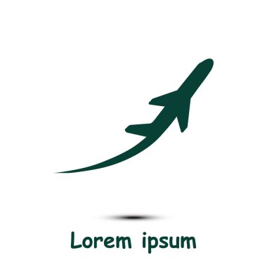 Uçak uçuş biletleri hava sinek seyahat kalkış siluet öğesi. Uçak sembolü. Seyahat etmek simge. Düz tasarım. EPS 10.