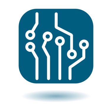 Devre kartı simgesi. Teknoloji düzeni kare simgesi. Düz tasarım stili.