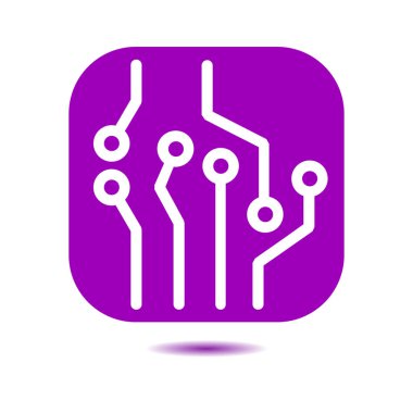 Devre kartı simgesi. Teknoloji düzeni kare simgesi. Düz tasarım stili.