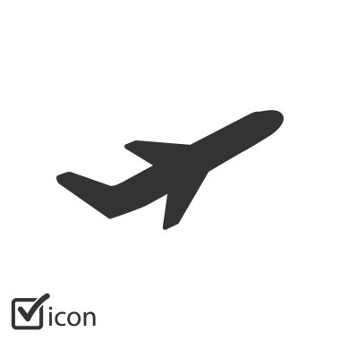 Uçak uçuş biletleri hava sinek seyahat kalkış siluet öğesi. Uçak sembolü. Seyahat etmek simge. Düz tasarım. EPS 10.