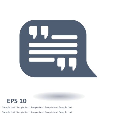 Simge alıntı. Tırnak işareti konuşma balonu sembol. Doğrudan nutuk işareti.