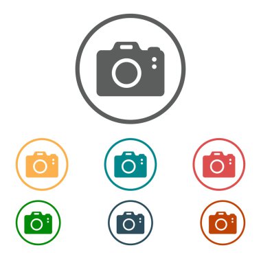 Fotoğraf makinesi simgesi. DSLR kamera simgesi. Dijital kamera. Düz tasarım biçimi. 