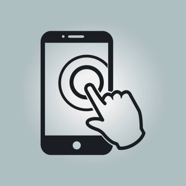 Dokunmatik ekran smartphone işareti simgesi. El işaretçi simgesi. Düz tasarım stili. Vektör Eps 10.