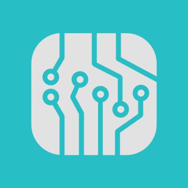 Devre kartı simgesi. Teknoloji düzeni kare simgesi. Düz tasarım stili.