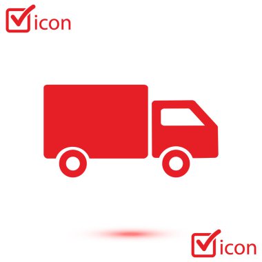 Teslimat kamyonu işareti simgesi. Kargo van sembolü. Sevk irsaliyelerini ve ücretsiz teslim. Düz stil. Vektör.