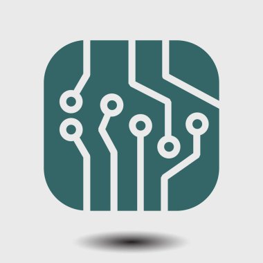 Devre kartı simgesi. Teknoloji düzeni kare simgesi. Düz tasarım stili.