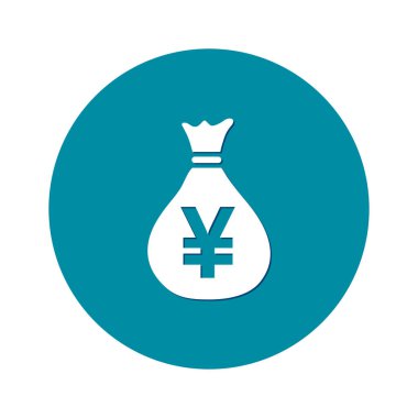 Para çantası simgesi. Yen Jpy para birimi konuşma balonu simgesini. Düz tasarım stili. EPS 10.