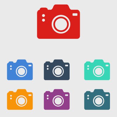 Fotoğraf makinesi simgesi. DSLR kamera simgesi. Dijital kamera. Düz tasarım biçimi. 