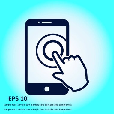 Dokunmatik ekran smartphone işareti simgesi. El işaretçi simgesi. Düz tasarım stili. Vektör Eps 10.