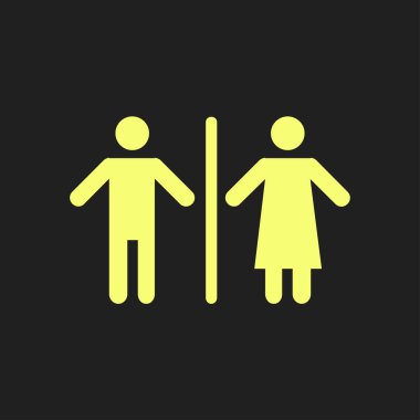 WC işareti simgesi. Tuvalet sembolü. Erkek ve kadın tuvalet. Düz tasarım. Kırmızı ve beyaz renkler.