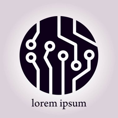 Devre kartı simgesi. Teknoloji düzeni kare simgesi. Düz tasarım stili.