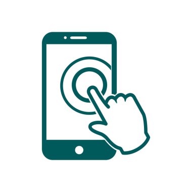 Dokunmatik ekran smartphone işareti simgesi. El işaretçi simgesi. Düz tasarım stili. Vektör Eps 10.