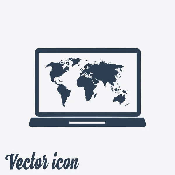 Laptop World Map Illustration World Map Geography Symbol Flat Design — Stock Vector