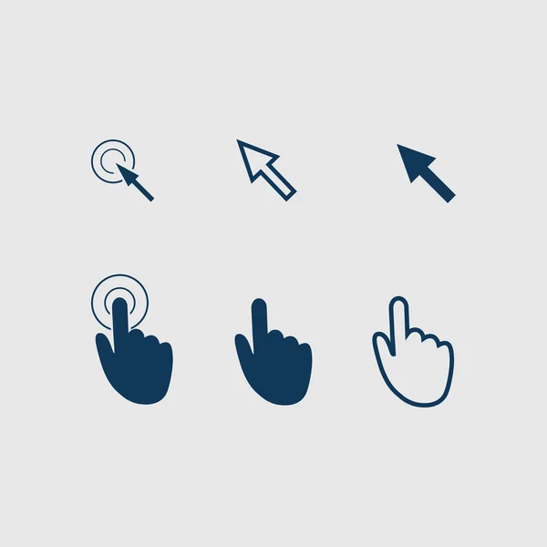 Iconos Puntero Cursor Ratón Mano Flecha Haga Clic Presionar Tocar — Vector de stock