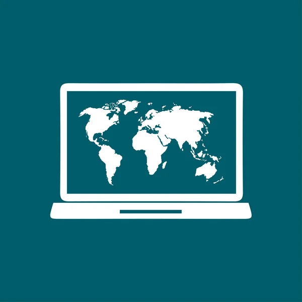 Laptop Wereld Kaart Illustratie Wereld Kaart Geografie Symbool Platte Ontwerpstijl — Stockvector