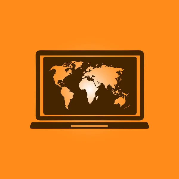 Laptop Und Illustration Der Weltkarte Weltkarte Geographie Symbol Flachen Design — Stockvektor