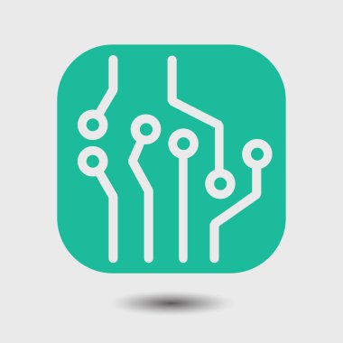 Devre kartı simgesi. Teknoloji düzeni kare simgesi. Düz tasarım stili.