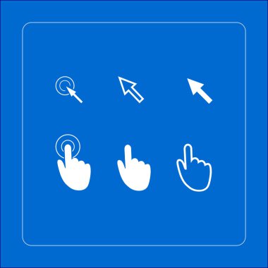 İmleç işaretçisini simgeler. Fare, el, ok. Basın tıklatın ve eylemler dokun. Düz stil. EPS 10 vektör çizim 