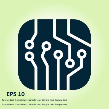 Devre kartı simgesi. Teknoloji düzeni kare simgesi. Düz tasarım stili.