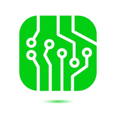 Devre kartı simgesi. Teknoloji düzeni kare simgesi. Düz tasarım stili.