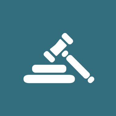 Açık artırma çekiç sembolü. Hukuk hakimi tokmak simgesi. Düz tasarım stili.