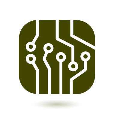 Devre kartı simgesi. Teknoloji düzeni kare simgesi. Düz tasarım stili.