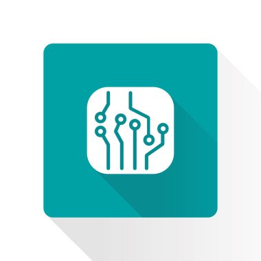 Devre kartı simgesi. Teknoloji düzeni kare simgesi. Düz tasarım stili.