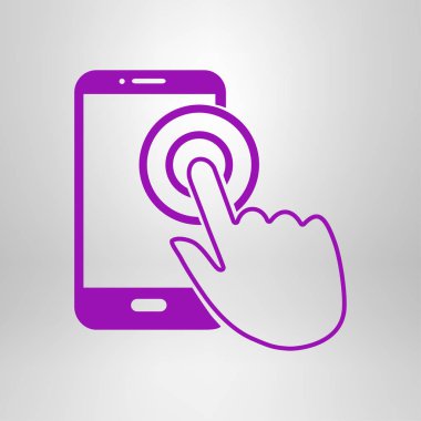 Dokunmatik ekran smartphone işareti simgesi. El işaretçi simgesi. Düz tasarım stili. Vektör Eps 10.
