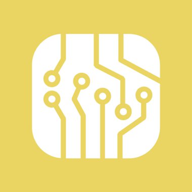 Devre kartı simgesi. Teknoloji düzeni kare simgesi. Düz tasarım stili.