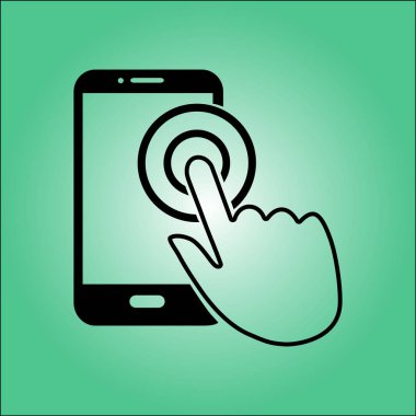 Dokunmatik ekran smartphone işareti simgesi. El işaretçi simgesi. Düz tasarım stili. Vektör Eps 10.