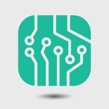 Devre kartı simgesi. Teknoloji düzeni kare simgesi. Düz tasarım stili.